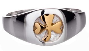 Mens 14K Two Tone Gold Irish "Shamrock" Ring