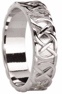 Mens 14K White Gold Silver Celtic "Eternity Knot" Ring