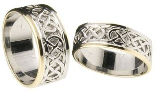 10K/14K/18K White & Yellow Gold Celtic "Eternity Knot" Wedding Band Ring Set