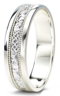 10K/14K/18K White Gold Claddagh Celtic Mens Wedding Band Ring