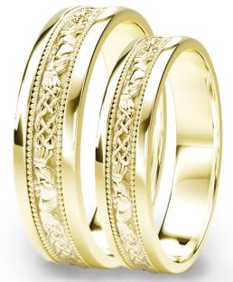 Gold Claddagh Celtic Wedding Band Ring Set