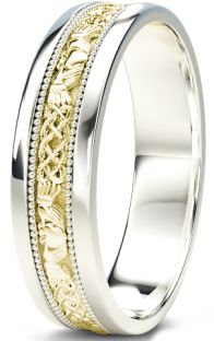 10K/14K/18K Yelow & White Gold Claddagh Celtic Mens Wedding Band Ring