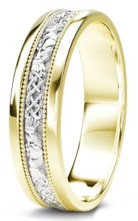 10K/14K/18K Yellow & White Gold Claddagh Celtic Mens Wedding Band Ring
