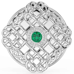 Emerald Silver Celtic Warrior Brooch