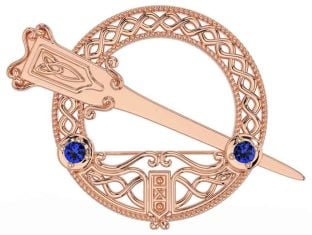 Sapphire Rose Gold Silver Celtic Ardagh Brooch