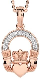 Diamond Rose Gold Claddagh Necklace