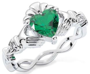 Emerald Silver Claddagh Ring