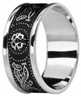 Mens Black Rhoidum over Silver Celtic "Warrior" Band Ring