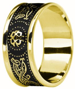 Mens Gold & Black Rhoidum over Silver Celtic "Warrior" Band Ring