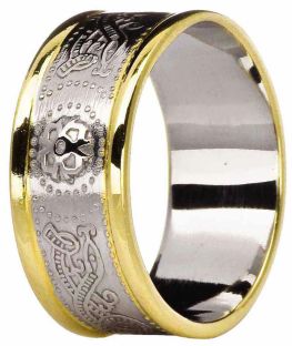 Mens 10K/14K/18K Two Tone Gold Celtic "Warrior" Wedding Band Ring