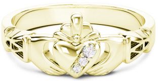 10K/14K/18K Gold Genuine Diamonds .135cts Claddagh Celtic Knot Ring - April Birthstone