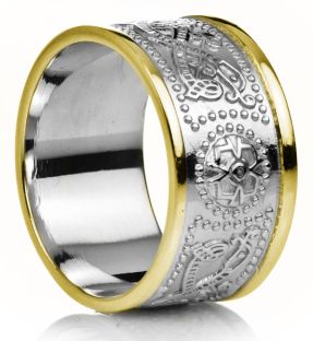12mm Extra Wide Mens White & Yellow Celtic "Warrior" Band Ring