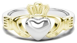 Classic Ladies White & Yellow Gold Claddagh Ring