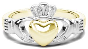 Classic Ladies White & Yellow Gold Claddagh Ring