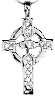 White Gold Claddagh "Celtic Cross" Pendant Necklace