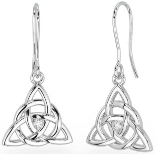 White Gold Genuine Diamond Celtic Knot Dangle Earrings