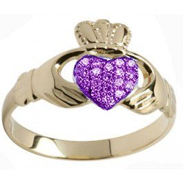 10K/14K/18K Gold Amethyst .07cts Claddagh Ring - February Birthstone