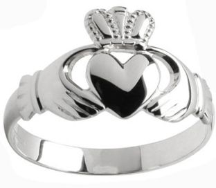 Mens 10K/14K/18K White Gold Claddagh Ring