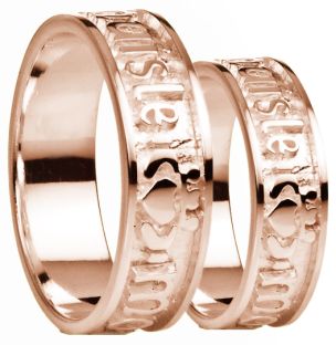 "My Darling" 14K Rose Gold Silver Claddagh Band Ring Set