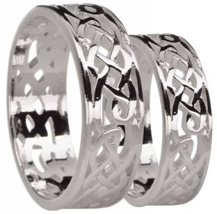 White Gold Celtic Wedding Band Ring Set
