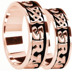 Rose Gold "Love Forever" Celtic Wedding Band Rings Set