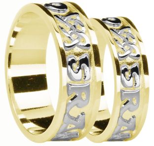Yellow & White Gold Celtic "Love Forever" Wedding Band Ring Set