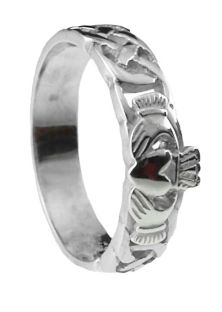 Ladies 10K/14K/18K White Gold Celtic Claddagh Wedding Ring 