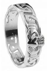 Mens 10K/14K/18K White Gold Celtic Claddagh Wedding Ring 