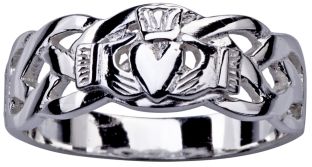 Mens 10K/14K/18K White Gold Claddagh Celtic Wedding Ring