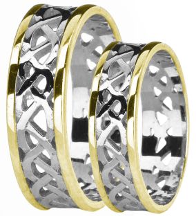 White & Yellow Gold Celtic Band Ring Set