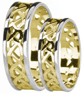 Yellow & White Gold Celtic Band Ring Set