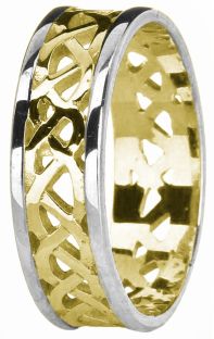 Yellow & White Gold Celtic Band Ring Unisex Mens Ladies