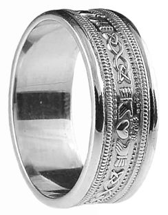 Ladies White Gold Claddagh Celtic Wedding Band Ring 