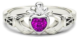 White Gold Tourmaline Claddagh Celtic Knot Ring - October Birthstone