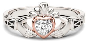 Ladies Diamond Solid Gold & Silver Claddagh Celtic Knot Ring - Arpril Birthstone