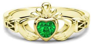 Ladies Emerald Gold Claddagh Ring