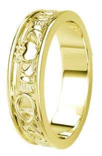 14K Gold coated Silver Celtic Claddagh Band Ring Ladies