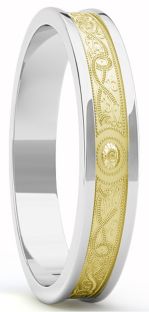 Ladies Two Tone Yellow & White Gold over Silver Celtic "Warrior" Band Ring - 5.5mm width