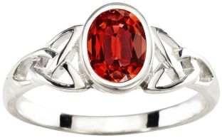 Ladies Garnet Silver Celtic Trinity Knot Ring - January Birthstone