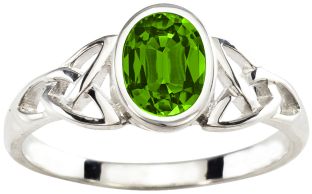 Ladies Peridot Silver Celtic Trinity Knot Ring - August Birthstone