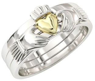 Three Part Stackable Silver 14K Gold Claddagh Ring - For the Girl with a Heart of Gold