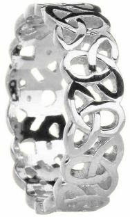 Mens 14K White Gold Silver Celtic Knot Band Ring 