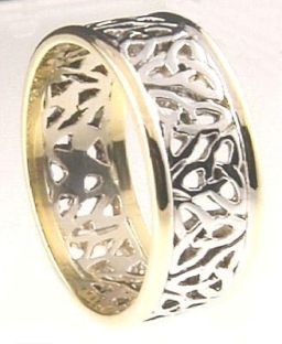 Mens 10K/14K/18K White & Yellow Gold "Celtic Knot" Wedding Band Ring