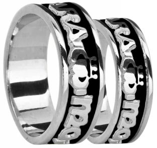 14K White Gold coated Silver "My Soul Mate" Claddagh Band Ring Set