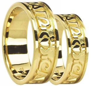 10K/14K/18K Yellow Gold "My Soul Mate" Claddagh Wedding Band Rings Set