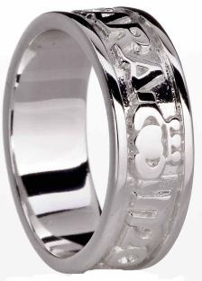 Mens 10K/14K/18K White Gold "My Soul Mate" Claddagh Wedding Band Ring